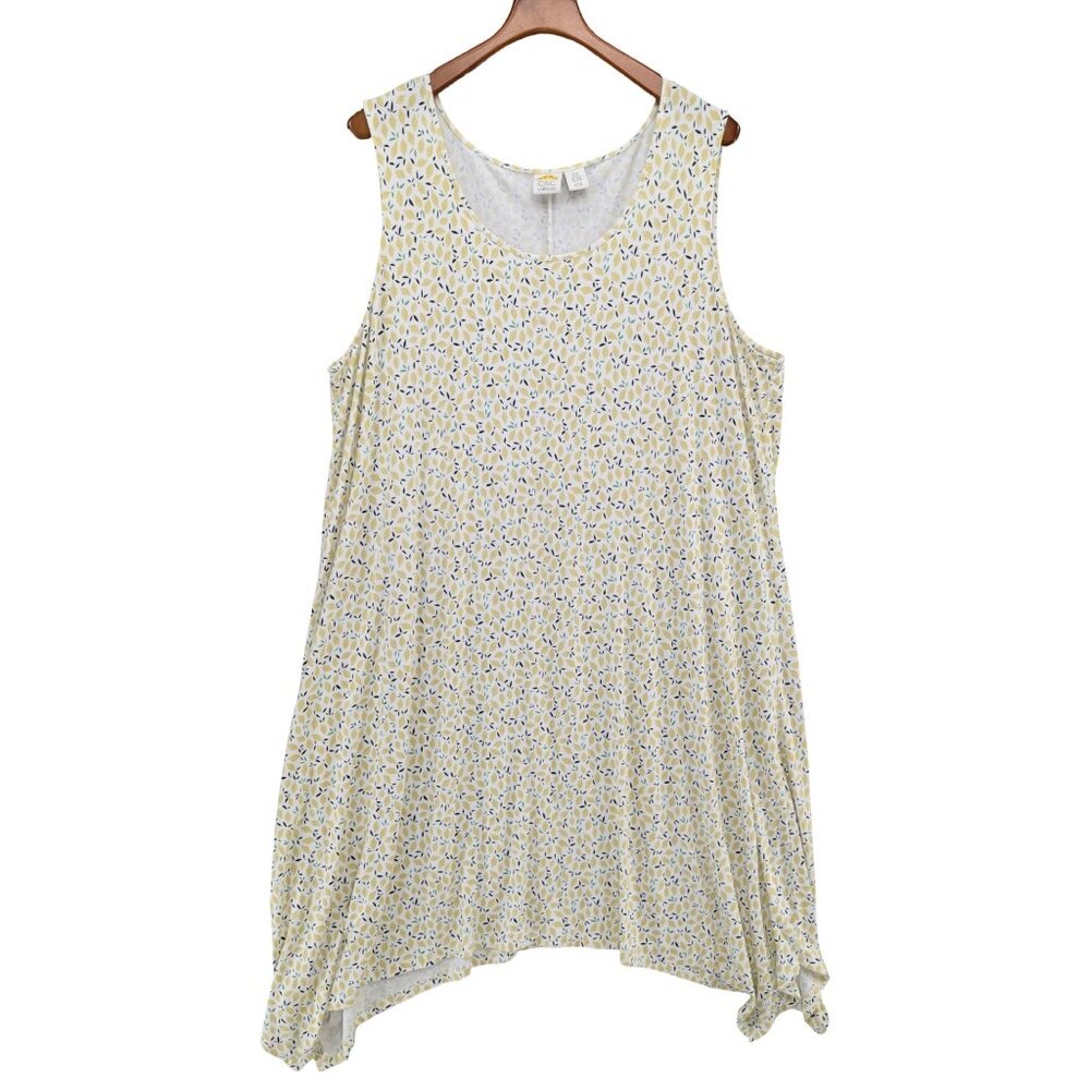C&C California Midi Tank Dress White Yellow Lemon Print Sharkbite Hem Size 3X